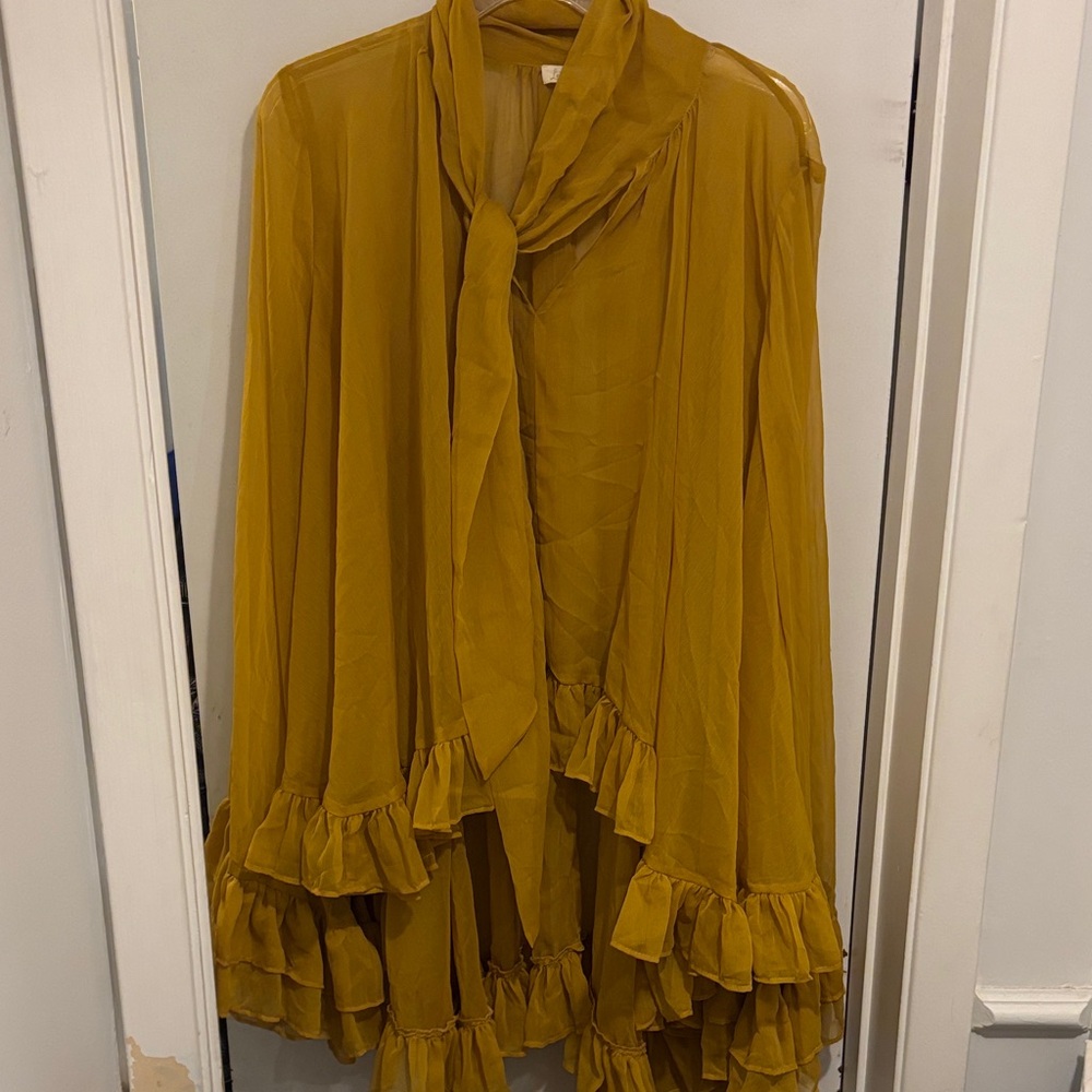 Anthropologie Mustard Ruffle Blouse